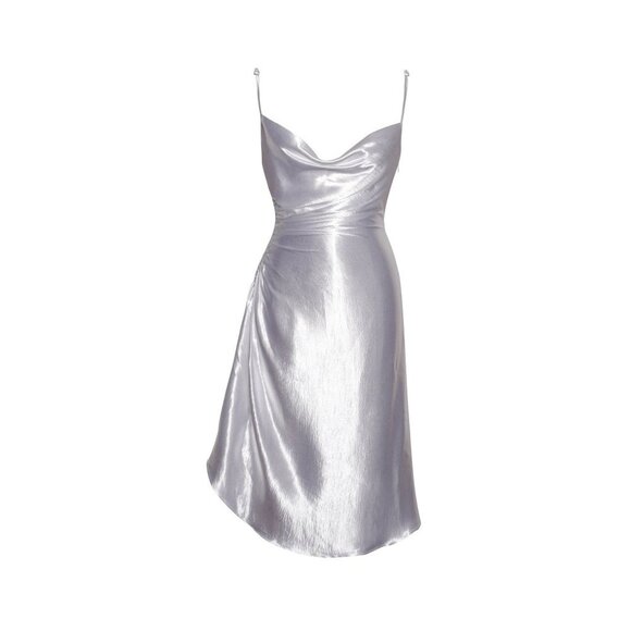 Miss Circle Montego White Satin Side Slit Dress - Picture 1 of 15